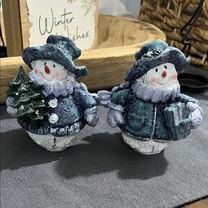Festive Snowman Figurines Set - Blue and White